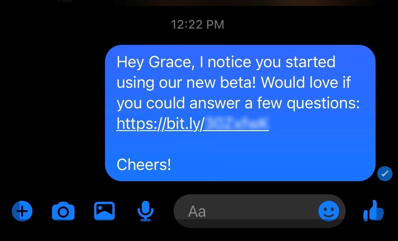 example of a link survey sent in a messenger message