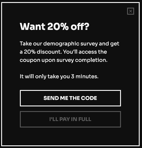 coupon code as an incentive to fill out a survey