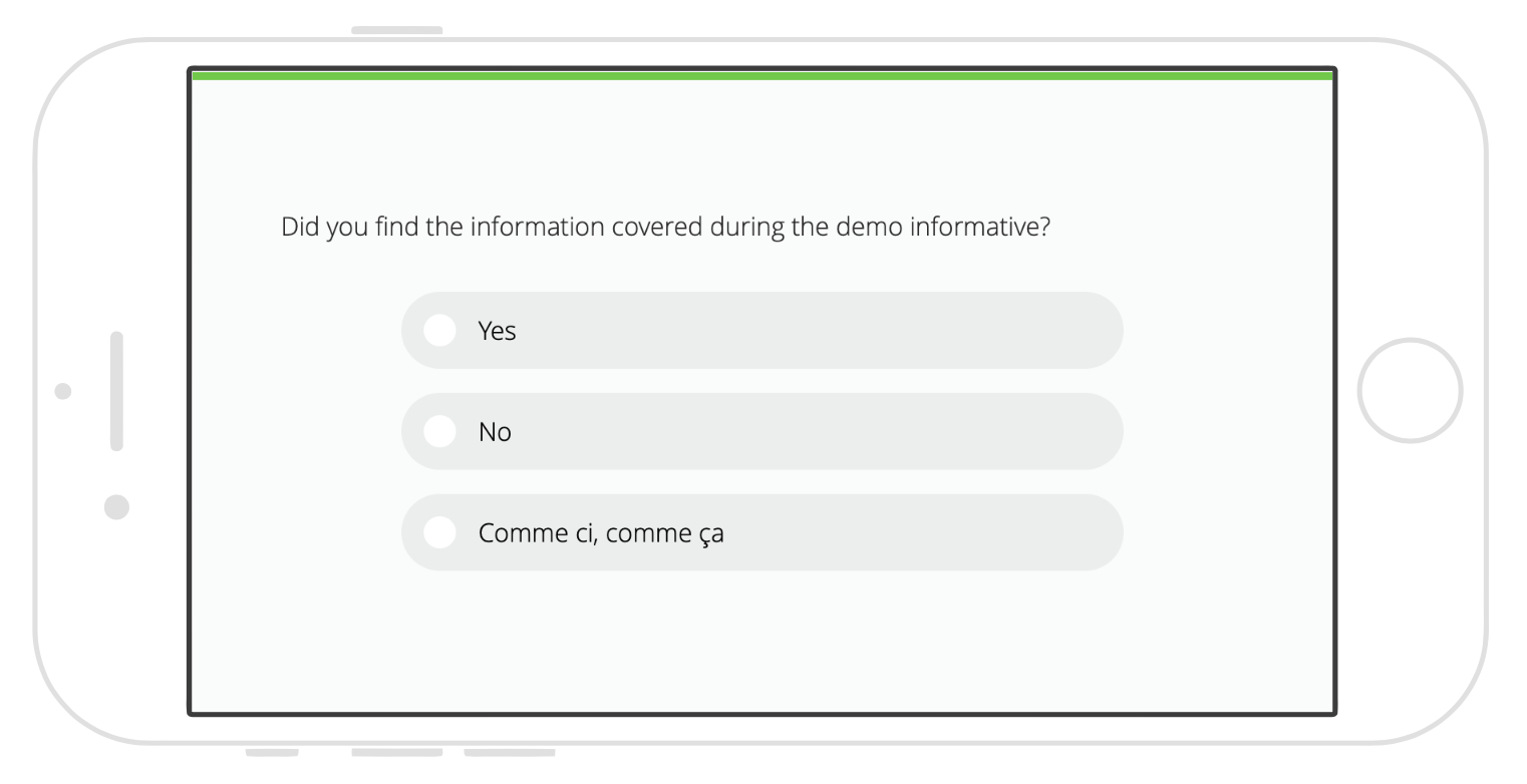 Screen with post-demo, pre sales survey