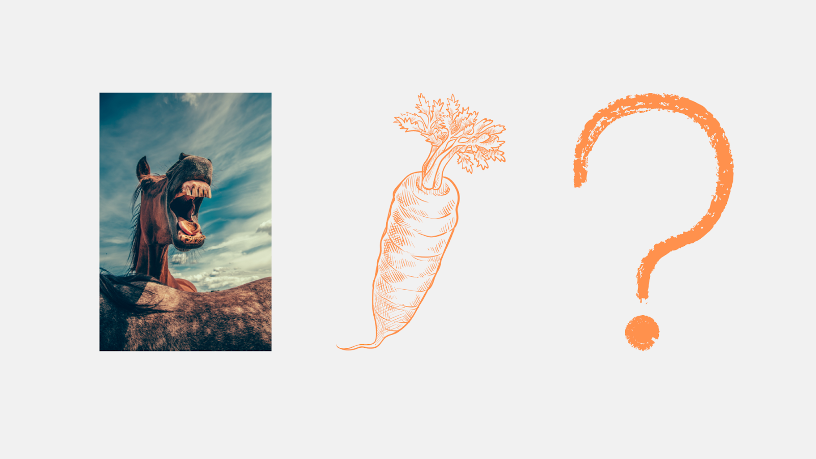 Incentivize your audience to take part in a survey: an image of a horse, a carrot, and a question mark