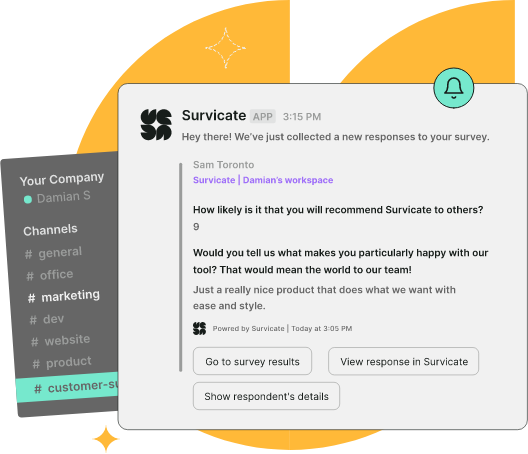 Survicate can send survey responses to Slack and Microfost Teams