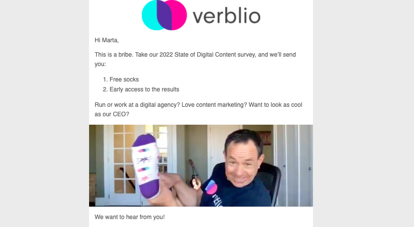 Verblio free socks incentive