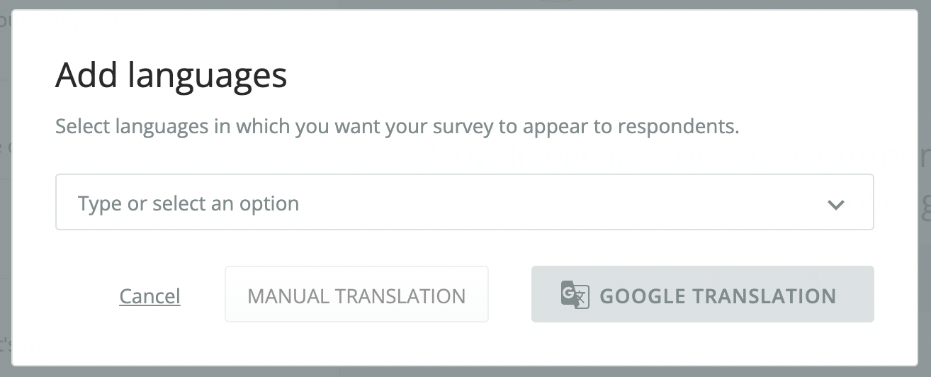 Add your preferred survey languages in the editor