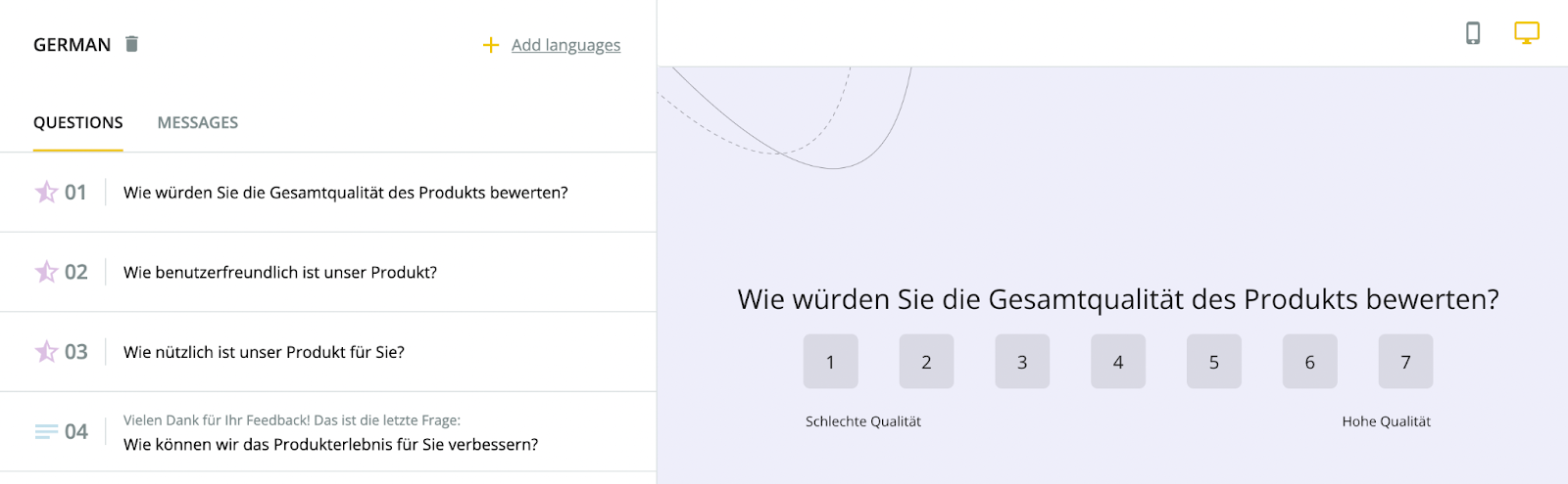 Survicate multilingual surveys preview