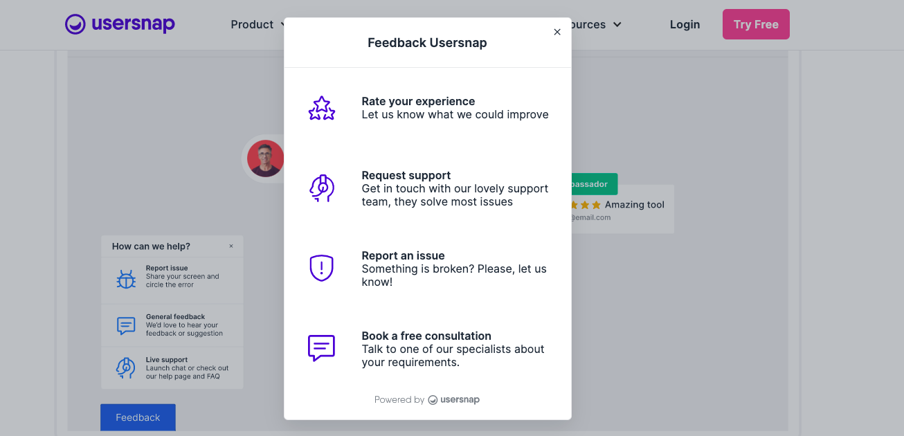 Usersnap's feedback feature